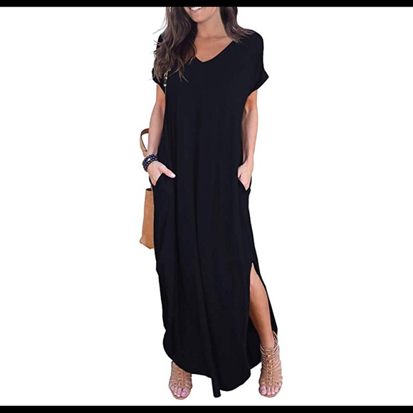 Casual Short Sleeve Long Maxi Dress-BLACK - Picture 3 of 8